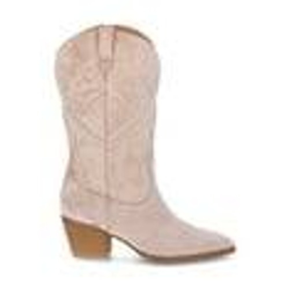 Time and Tru Western Boots Womens Size 9 Sand Faux Suede Embroidered Cowboy